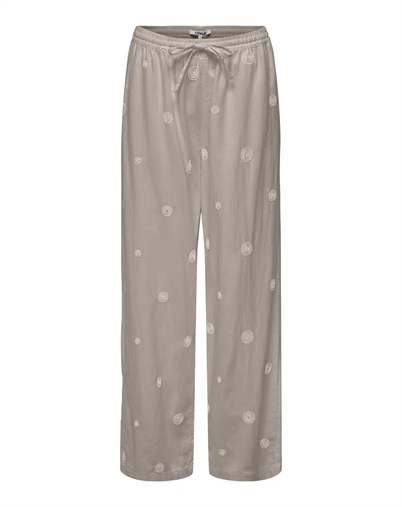 Only - Onlcaro Linen Emb Wide Bukser - String/Pumice Stone